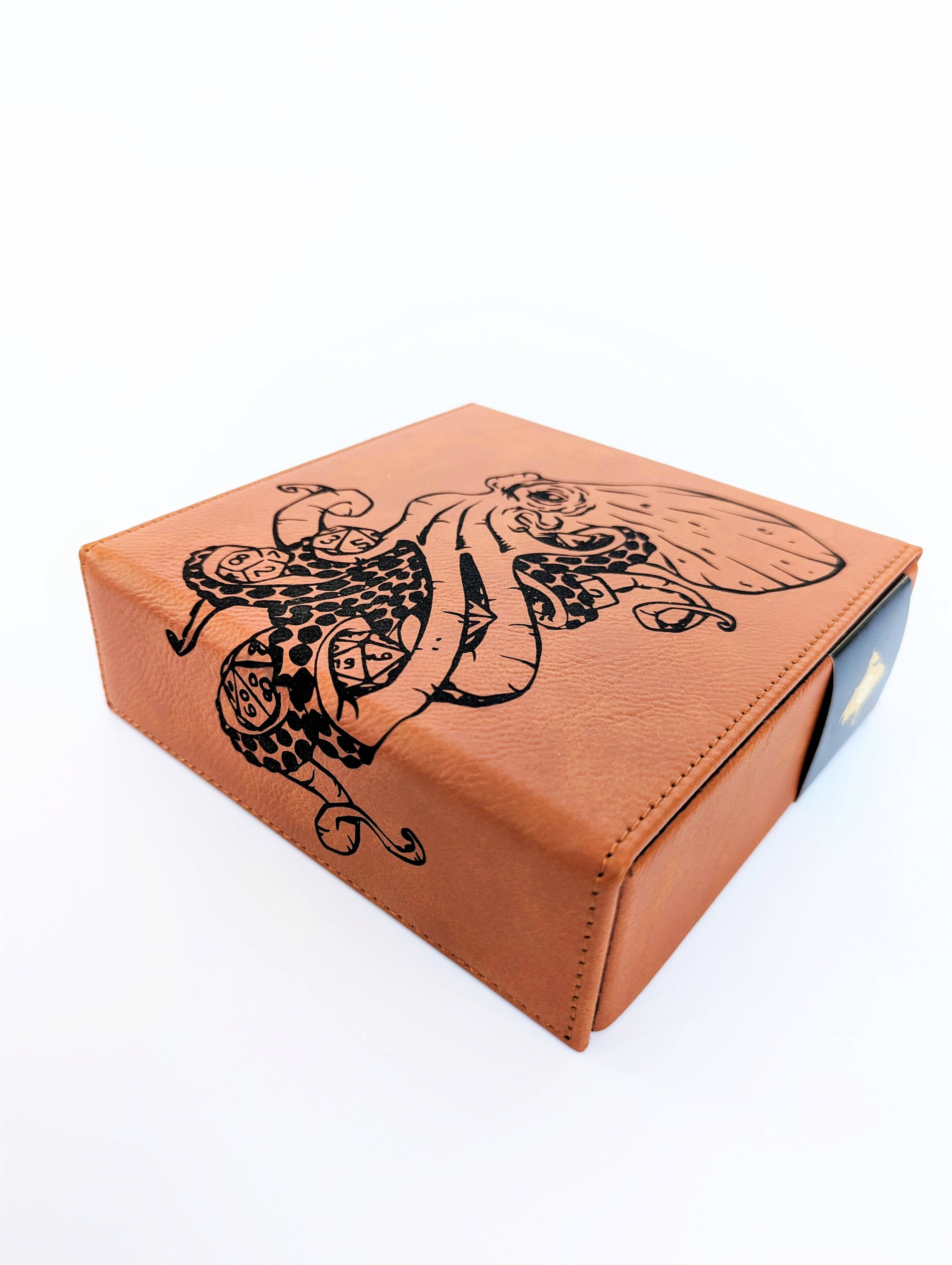 Kraken of Holding - D&D - Vegan Leather Dice Box: Chestnut - Bards & Cards