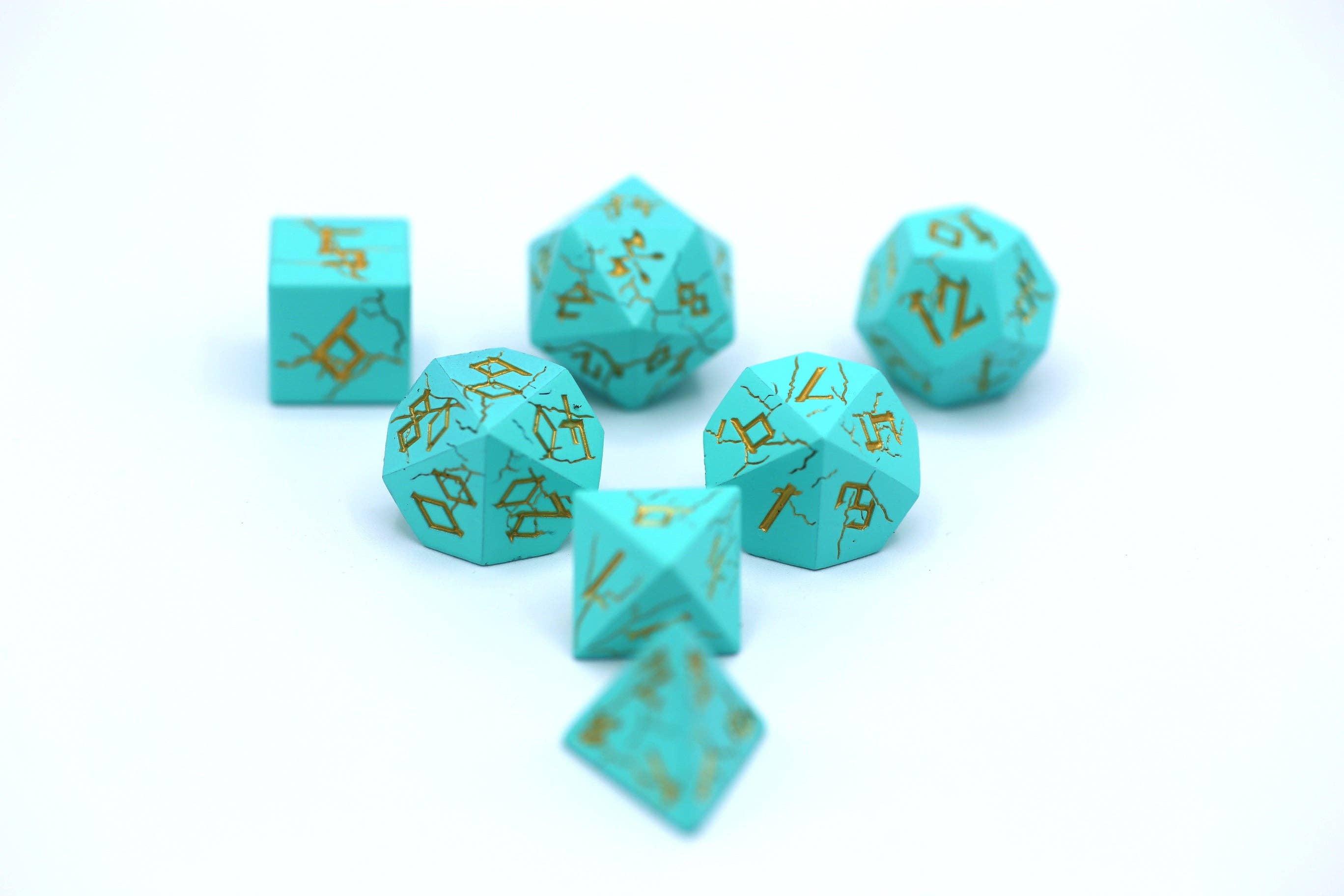 Turquoise with Silver Solid Metal Barbarian Dice Set - Bards & Cards