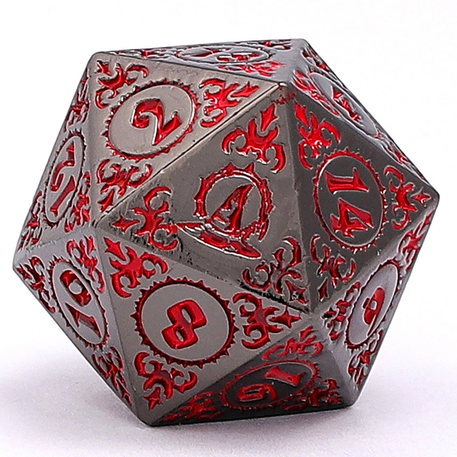 Wizard Solid Metal Polyhedral Dice Set - Gunmetal with Blood