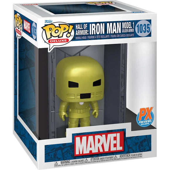 Funko Pop! Marvel Iron Man Hall of Armor Iron Man Model 1 Deluxe - Previews Exclusive - Bards & Cards