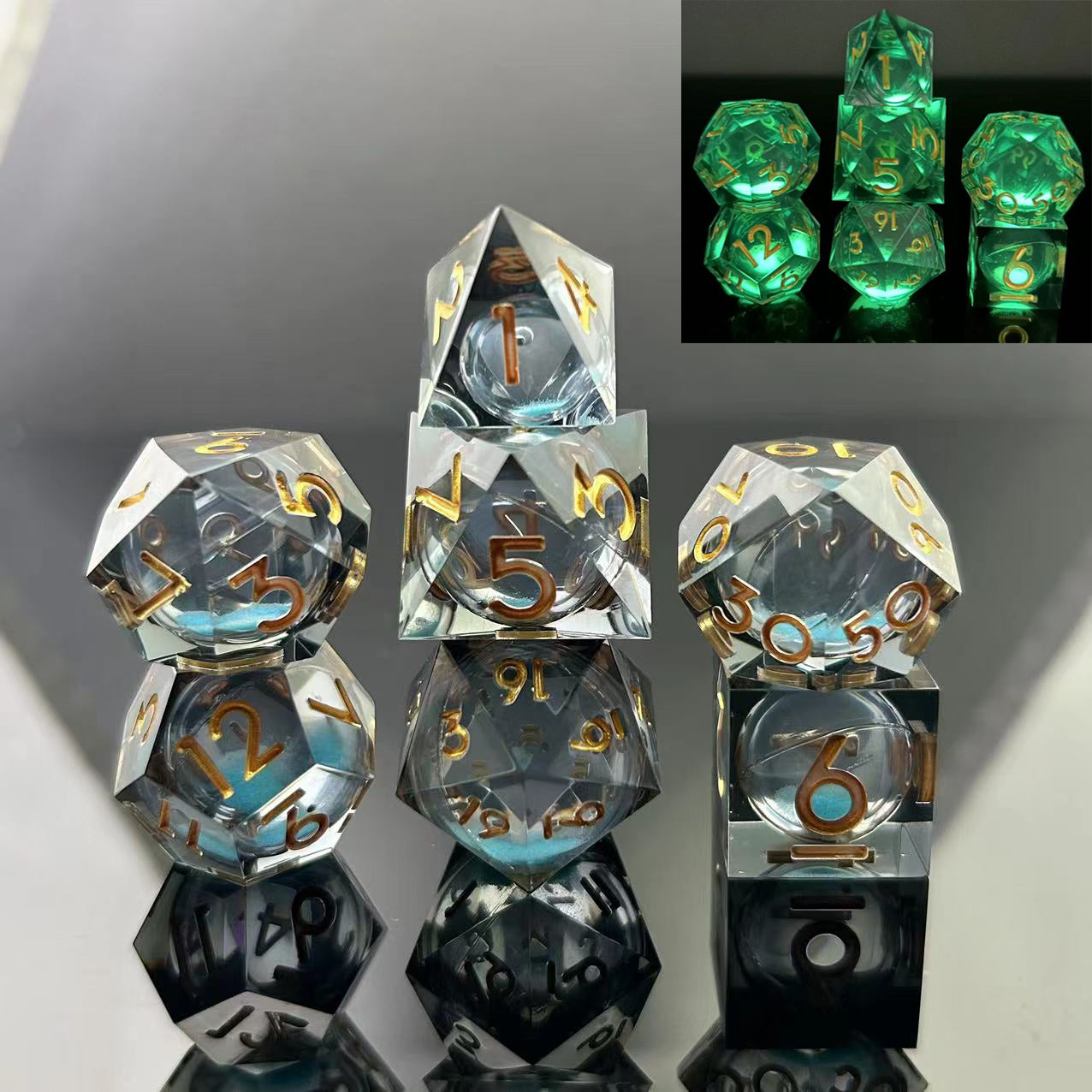 Sharp-Edged Glow in the Dark Liquid Core Dice - Bards & Cards