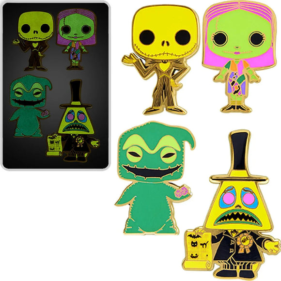 Funko Pin: The Nightmare Before Christmas Black Light Pin 4-Pack Set - Bards & Cards