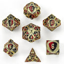Solid Metal Fighter Class RPG Dice Set - Gold w/ Red & Black - Bards & Cards