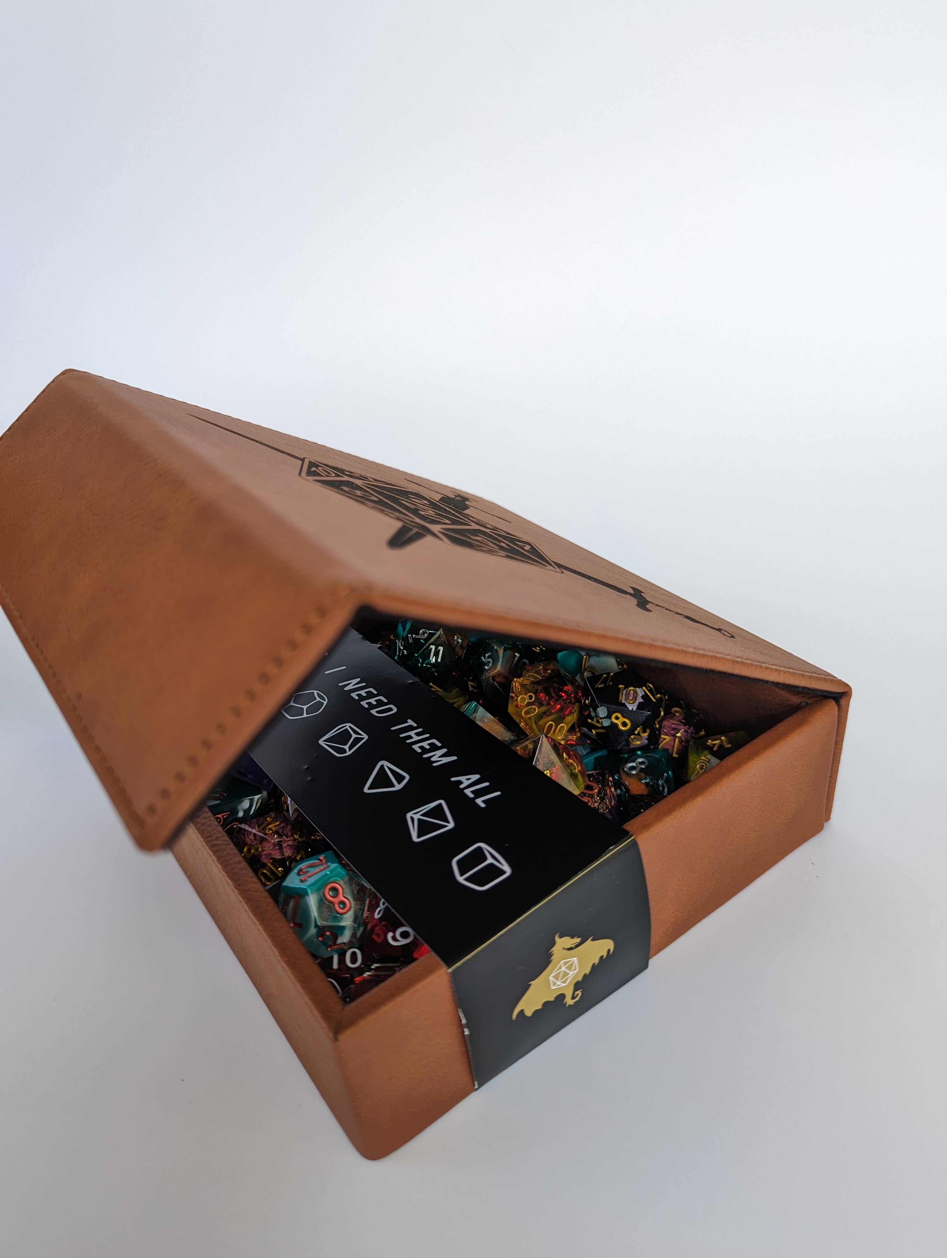 Kraken of Holding - D&D - Vegan Leather Dice Box: Chestnut - Bards & Cards