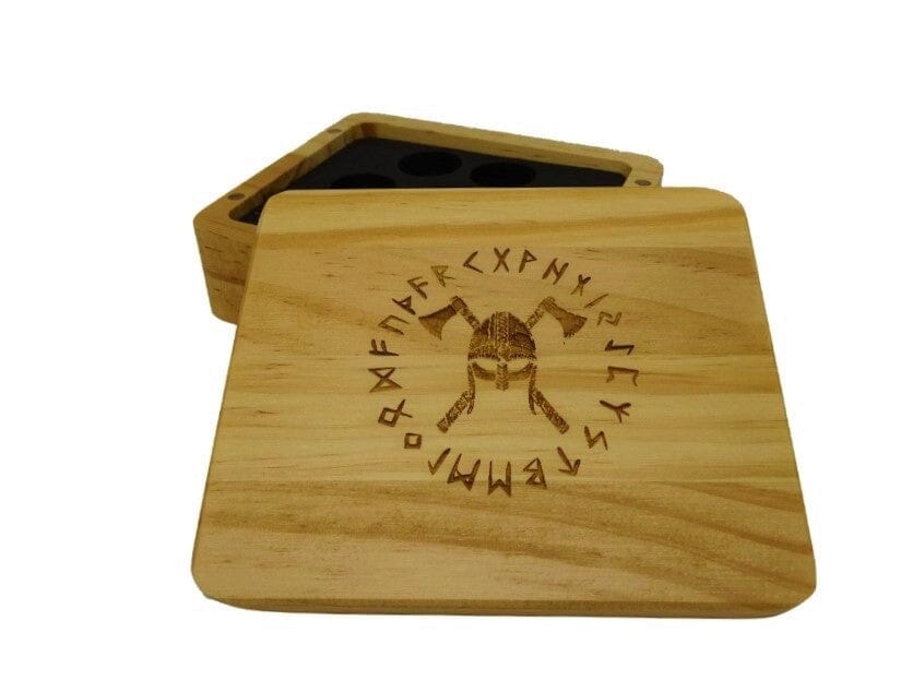 Runic Battle Helmet Wooden Dice Case - Bards & Cards