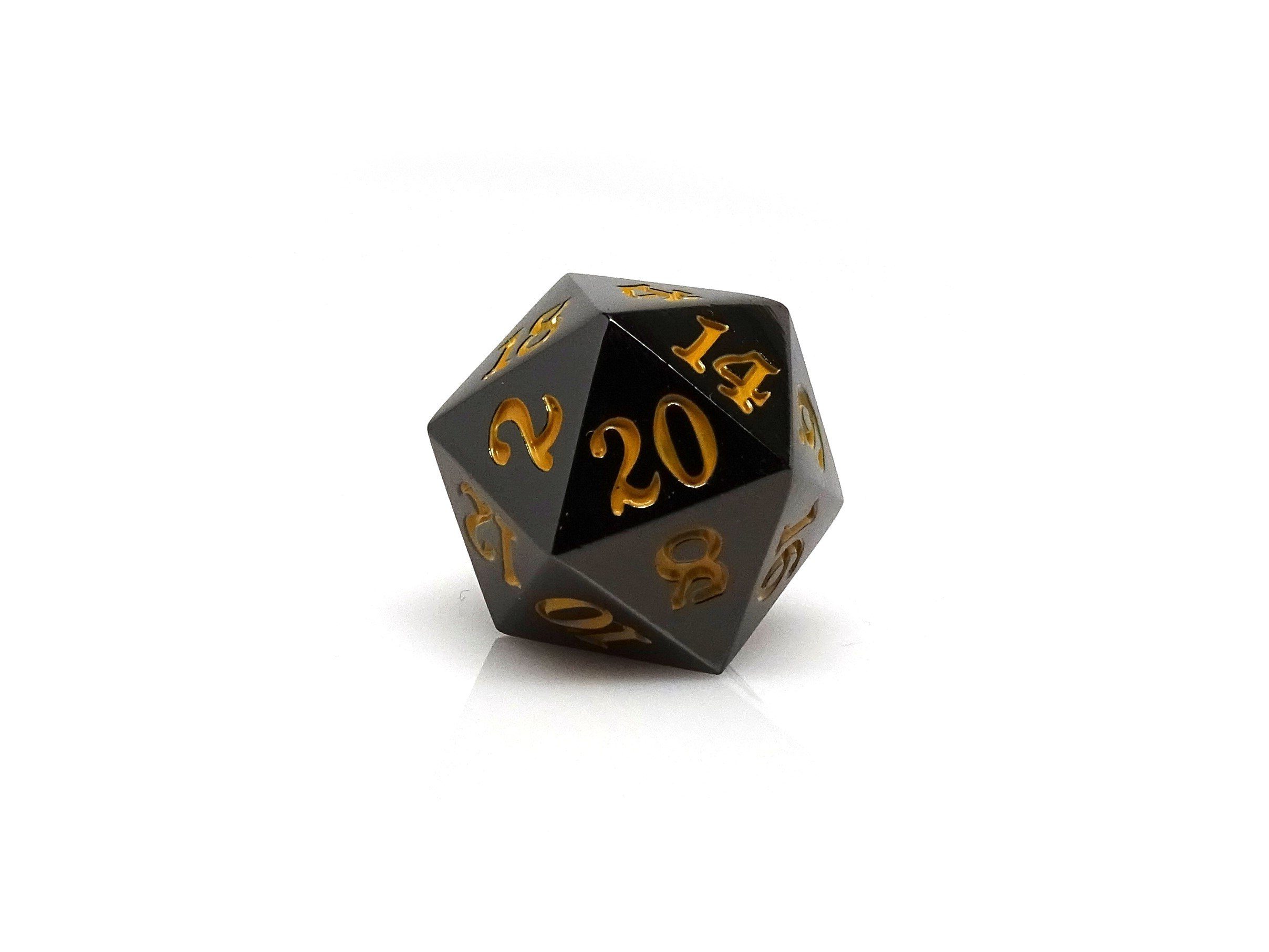 Gun Metal D20 - Signature Font -  Gold Font - Bards & Cards