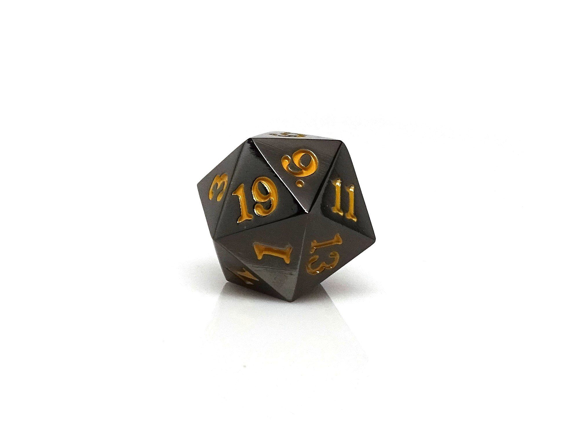 Gun Metal D20 - Signature Font -  Gold Font - Bards & Cards