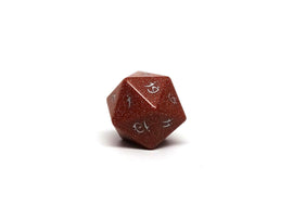 Stone D20 Dice - Goldstone - Elvenkind Font - Bards & Cards
