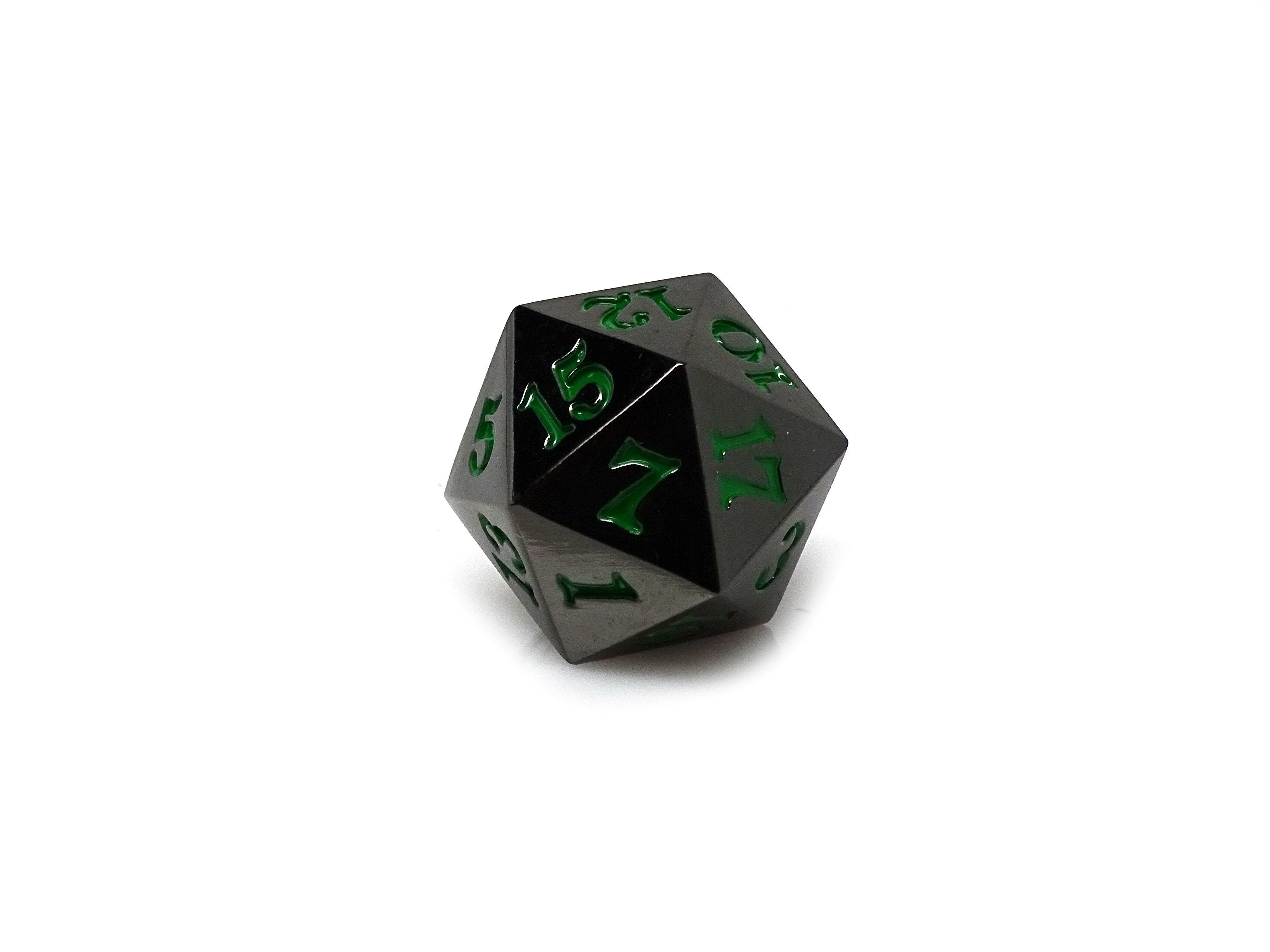 Gun Metal D20 - Signature Font -  Green Font - Bards & Cards