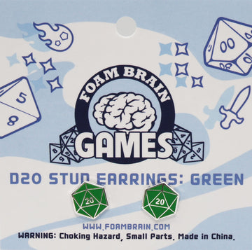Foam Brain Games D20 Stud Earrings - Bards & Cards