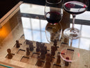Rustic Chess and Checkers Table with removable glass top - chess and checkers pieces included - Bards & Cards