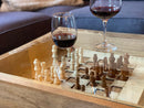 Rustic Chess and Checkers Table with removable glass top - chess and checkers pieces included - Bards & Cards