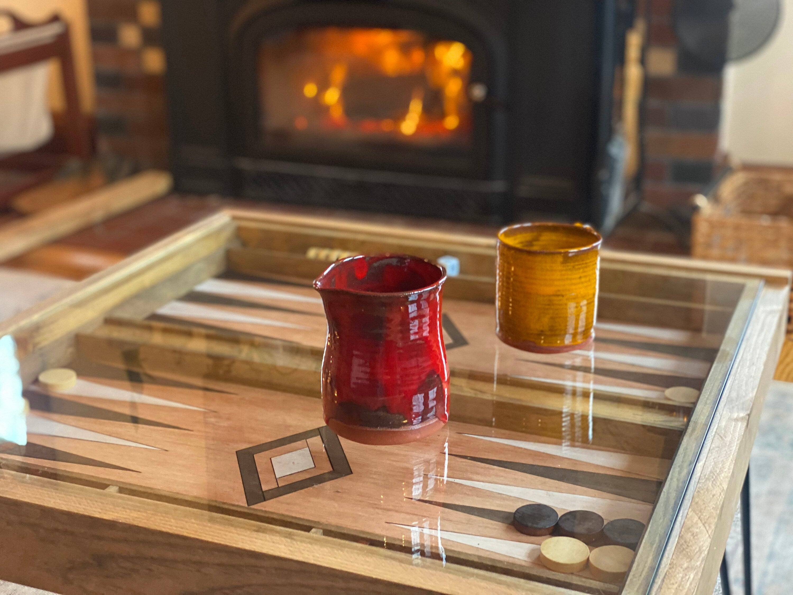 Rustic Backgammon Coffee Table with removable glass top - 25x25"