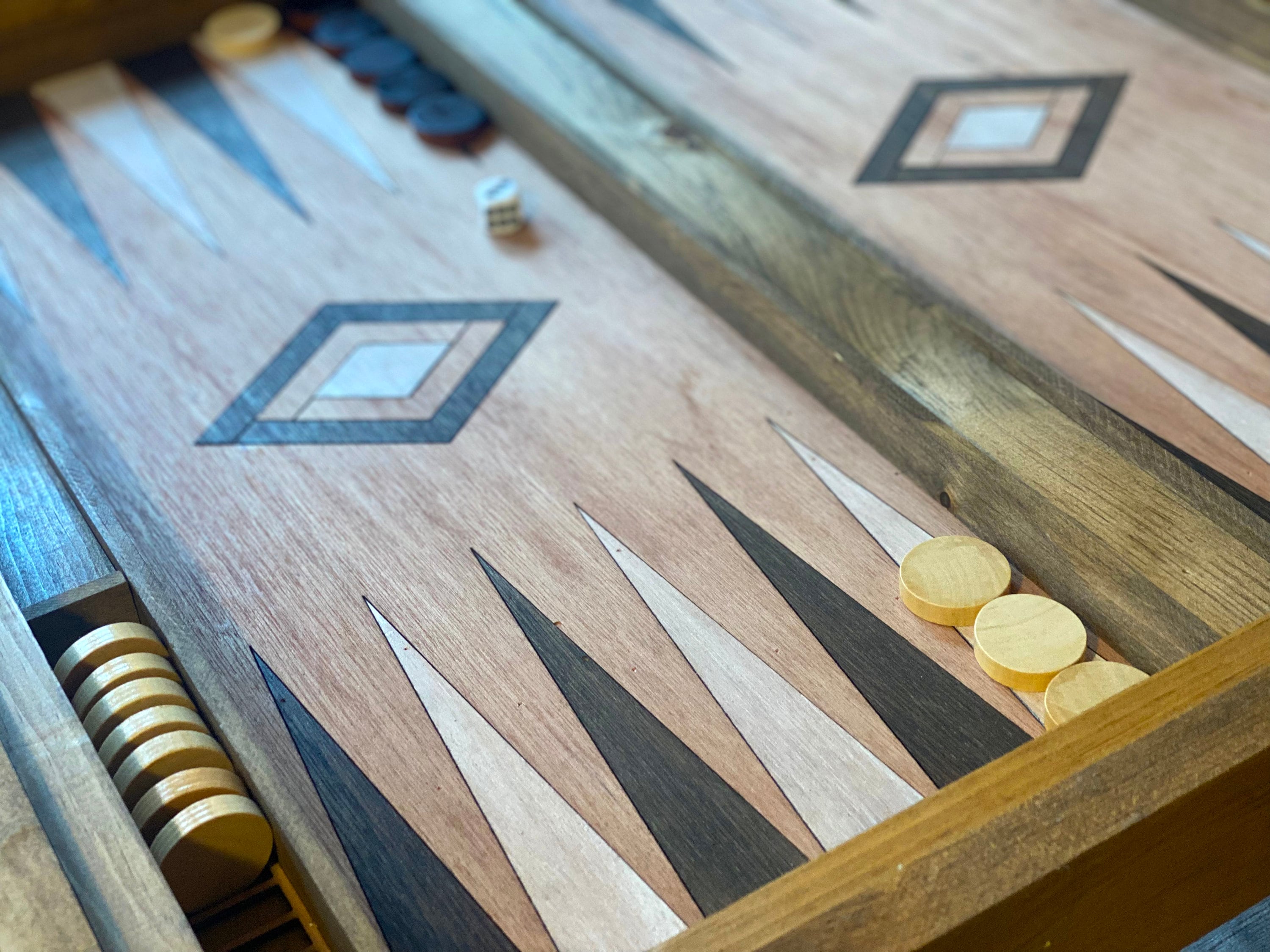 Rustic Backgammon Coffee Table with removable glass top - 25x25"