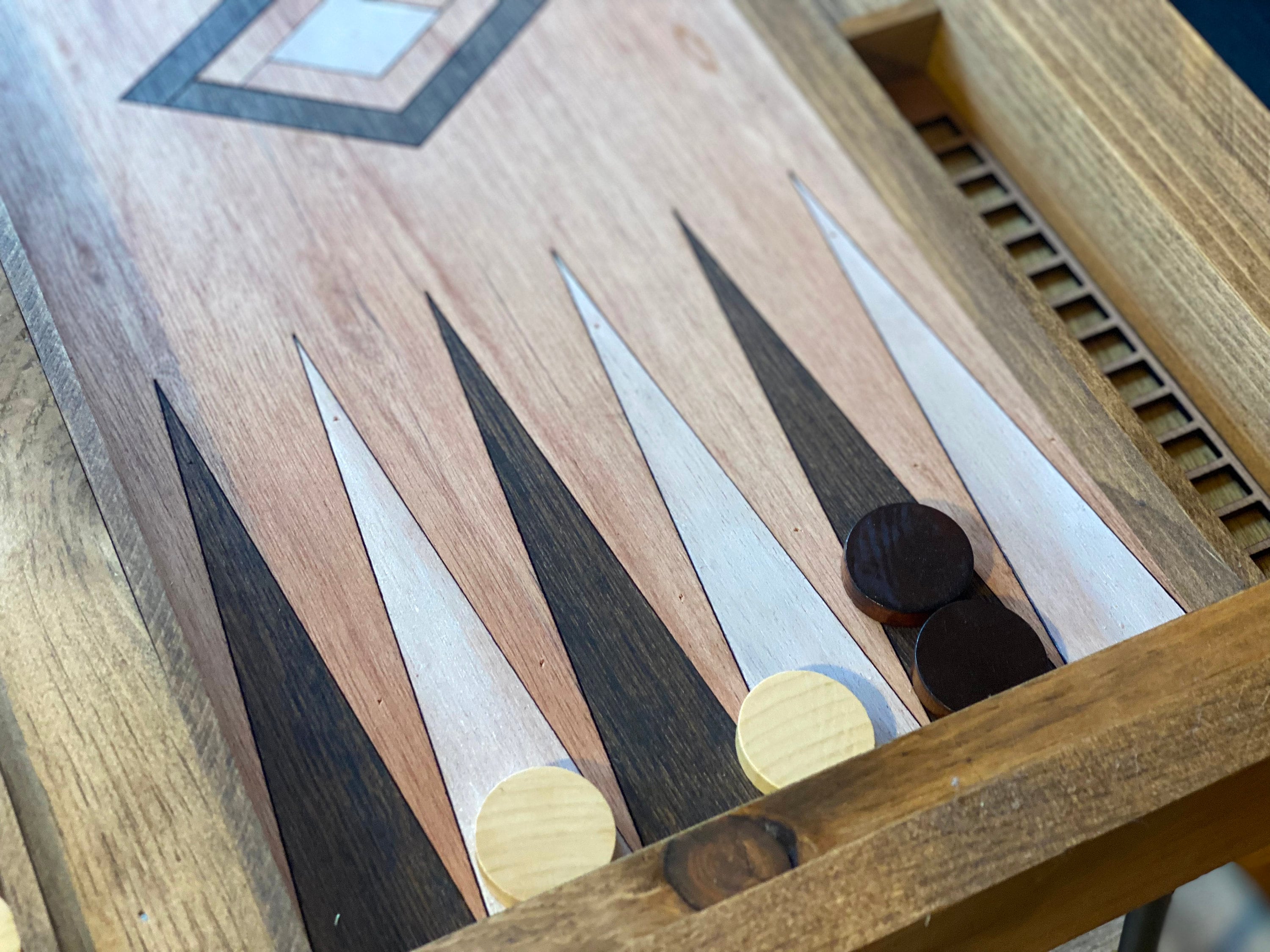 Rustic Backgammon Coffee Table with removable glass top - 25x25"