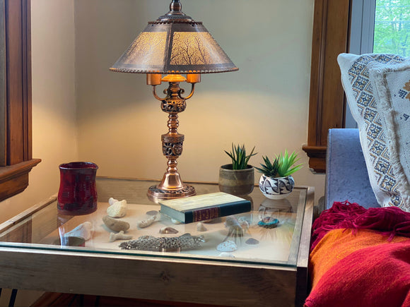 Rustic Display Table with removable glass top - 100% Made in the USA - Bards & Cards