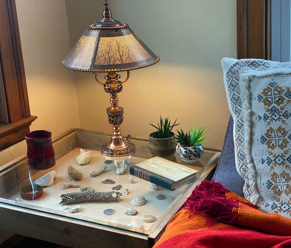 Rustic Display Table with removable glass top - 100% Made in the USA - Bards & Cards