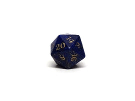 Stone D20 Dice - Lapis Lazuli - Gold Signature Font - Bards & Cards