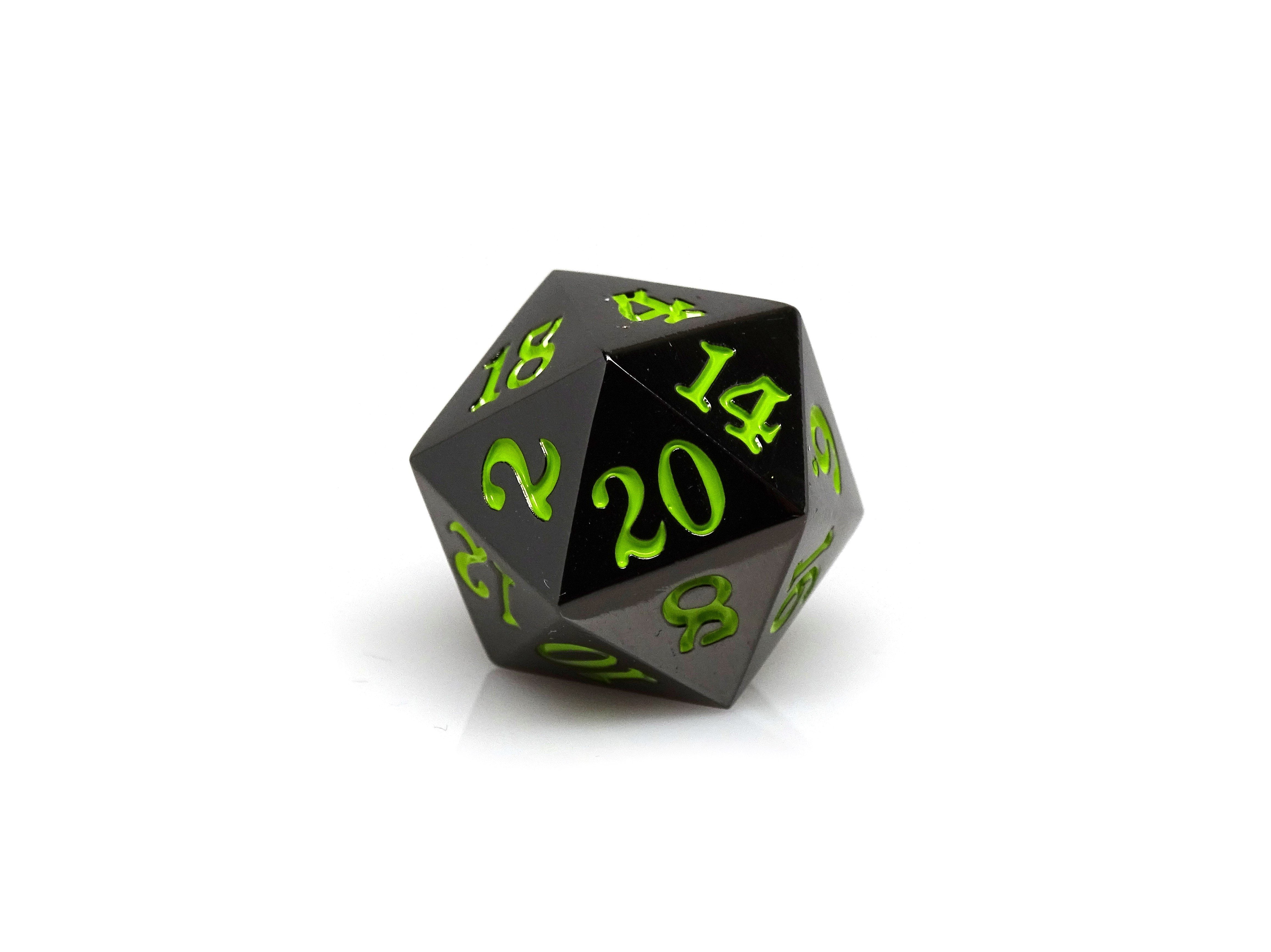 Gun Metal D20 - Signature Font -  Lime Font - Bards & Cards