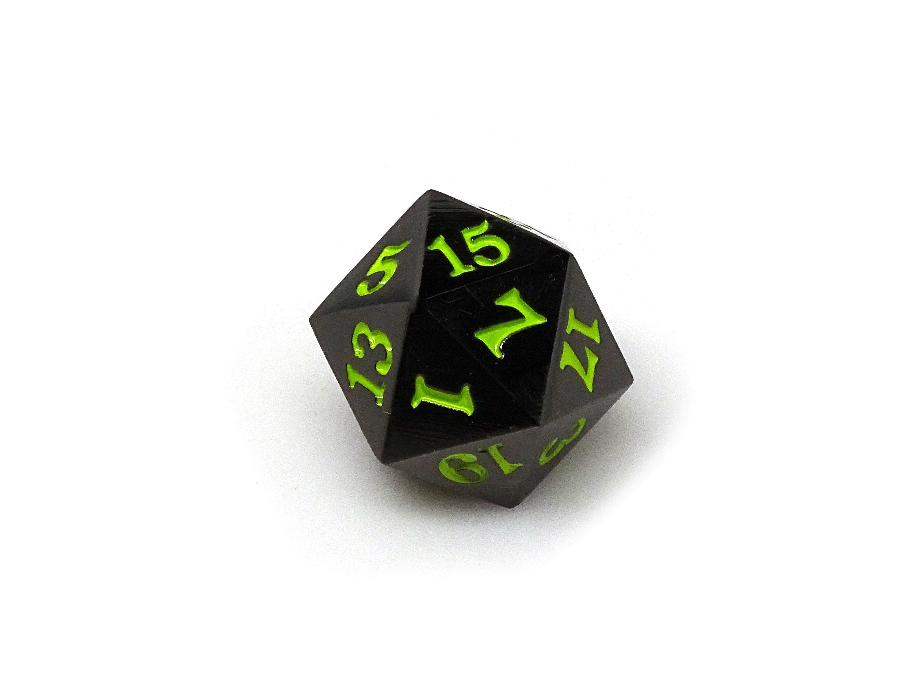 Gun Metal D20 - Signature Font -  Lime Font - Bards & Cards