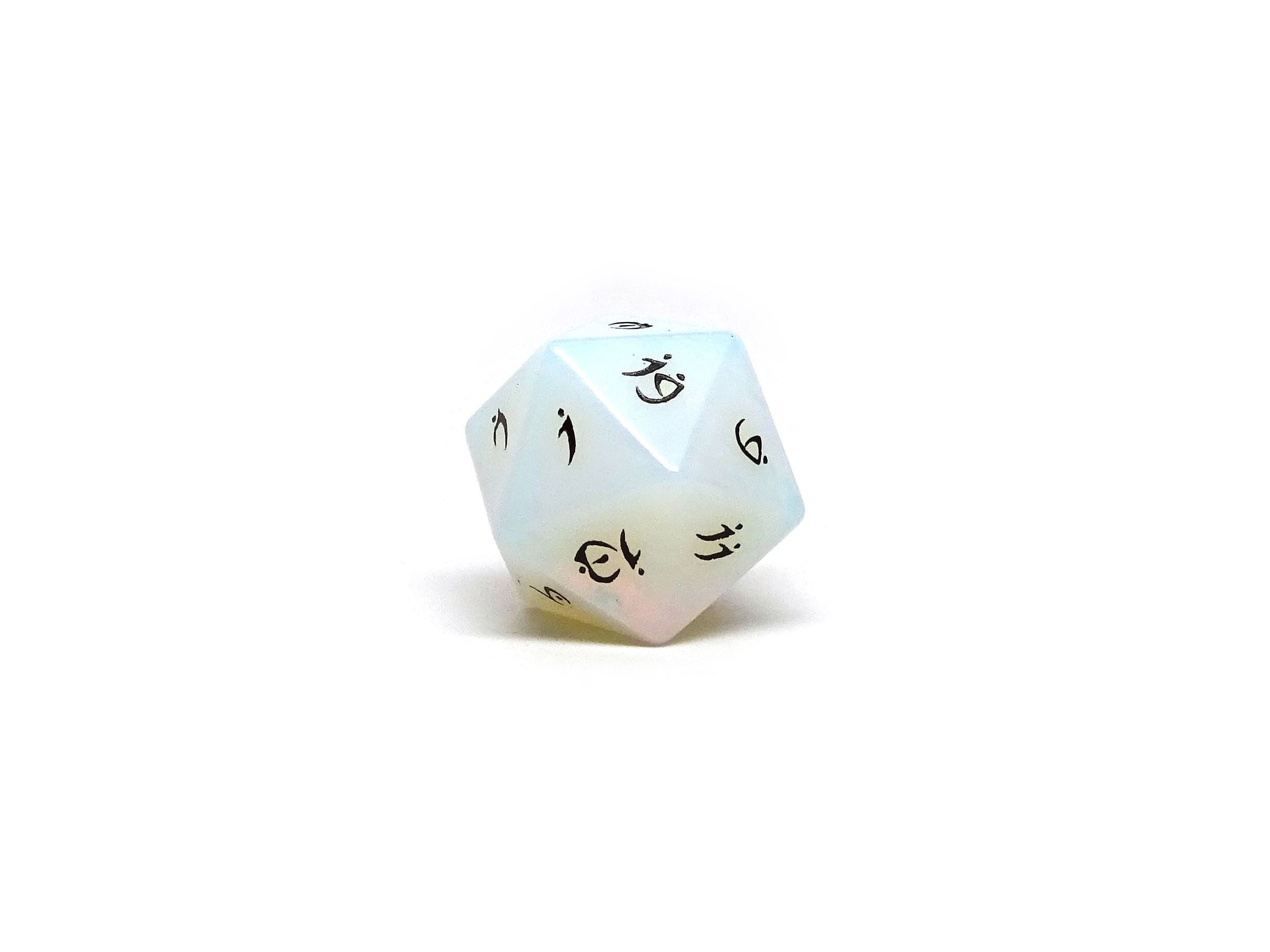 Stone D20 Dice - Opal - Elvenkind Font - Bards & Cards