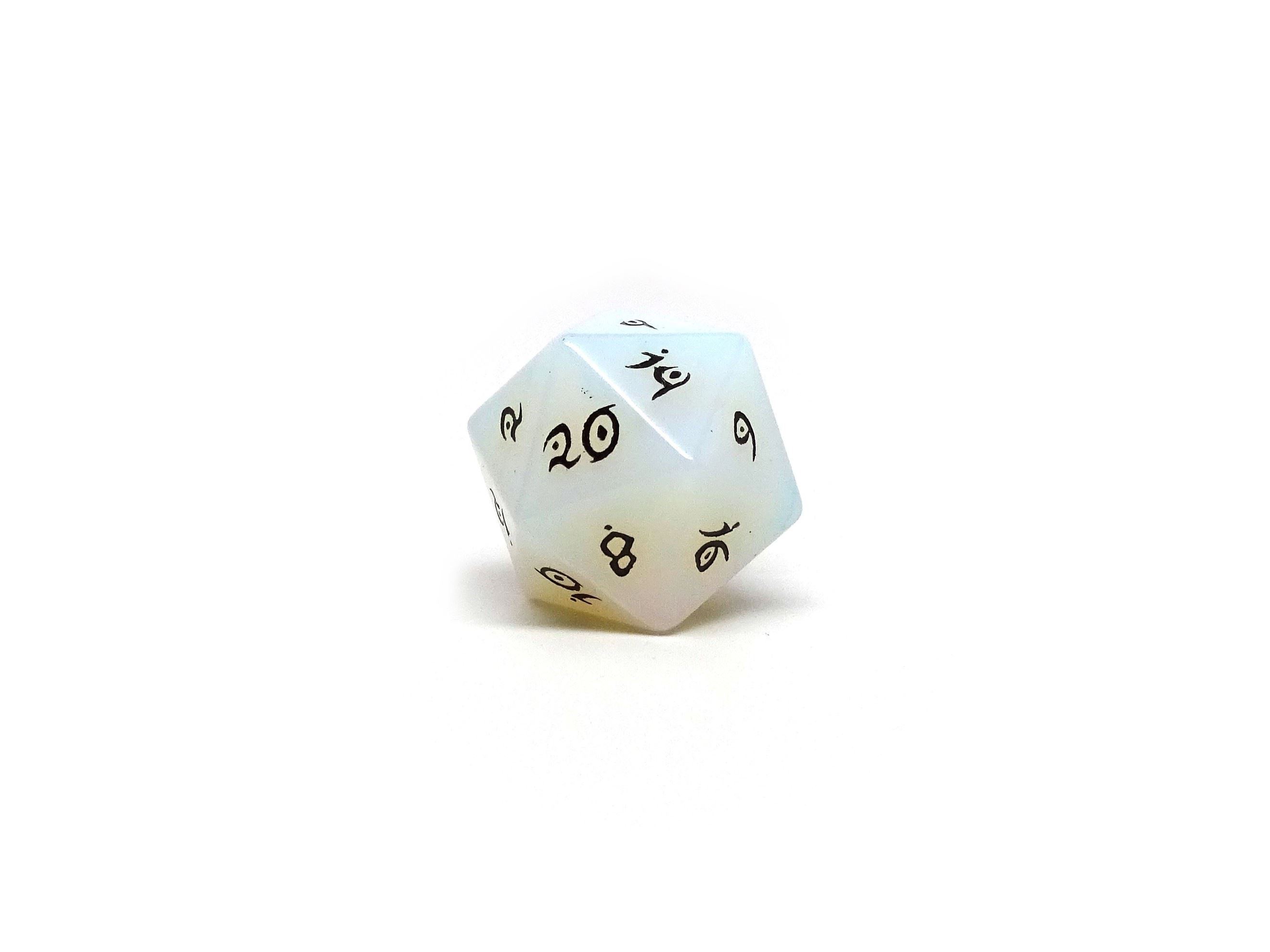 Stone D20 Dice - Opal - Elvenkind Font - Bards & Cards