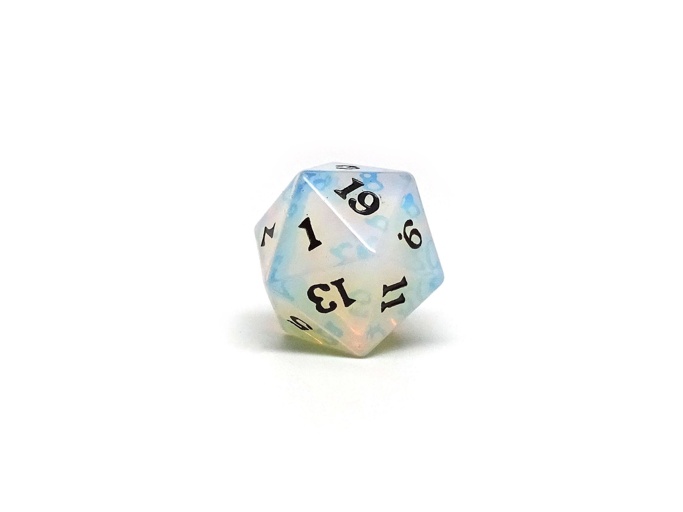 Opalite D20 Stone Dice- Signature Font - Bards & Cards