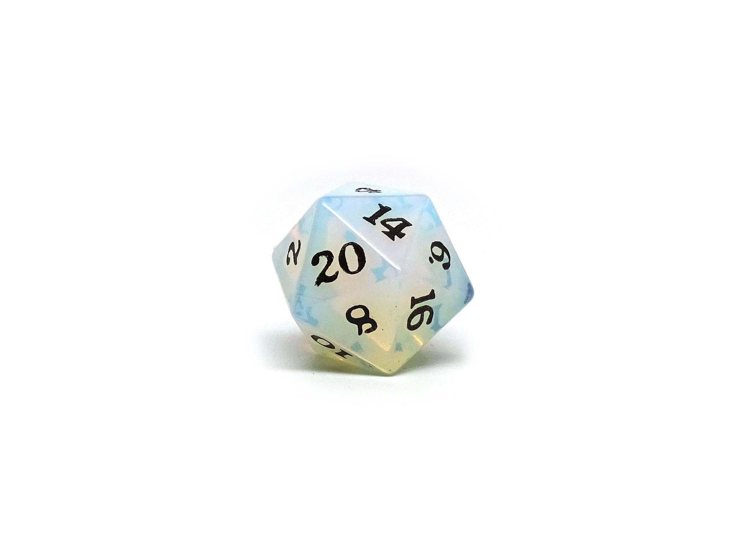 Opalite D20 Stone Dice- Signature Font - Bards & Cards