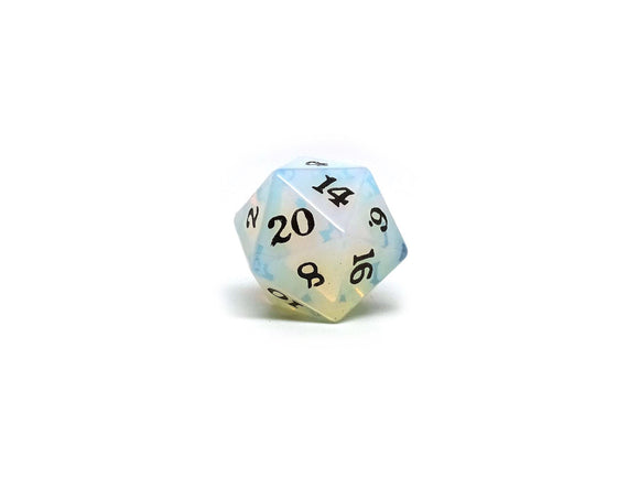 Opalite D20 Stone Dice- Signature Font - Bards & Cards