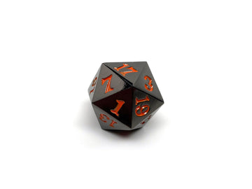 Gun Metal D20 - Signature Font -  Orange Font - Bards & Cards