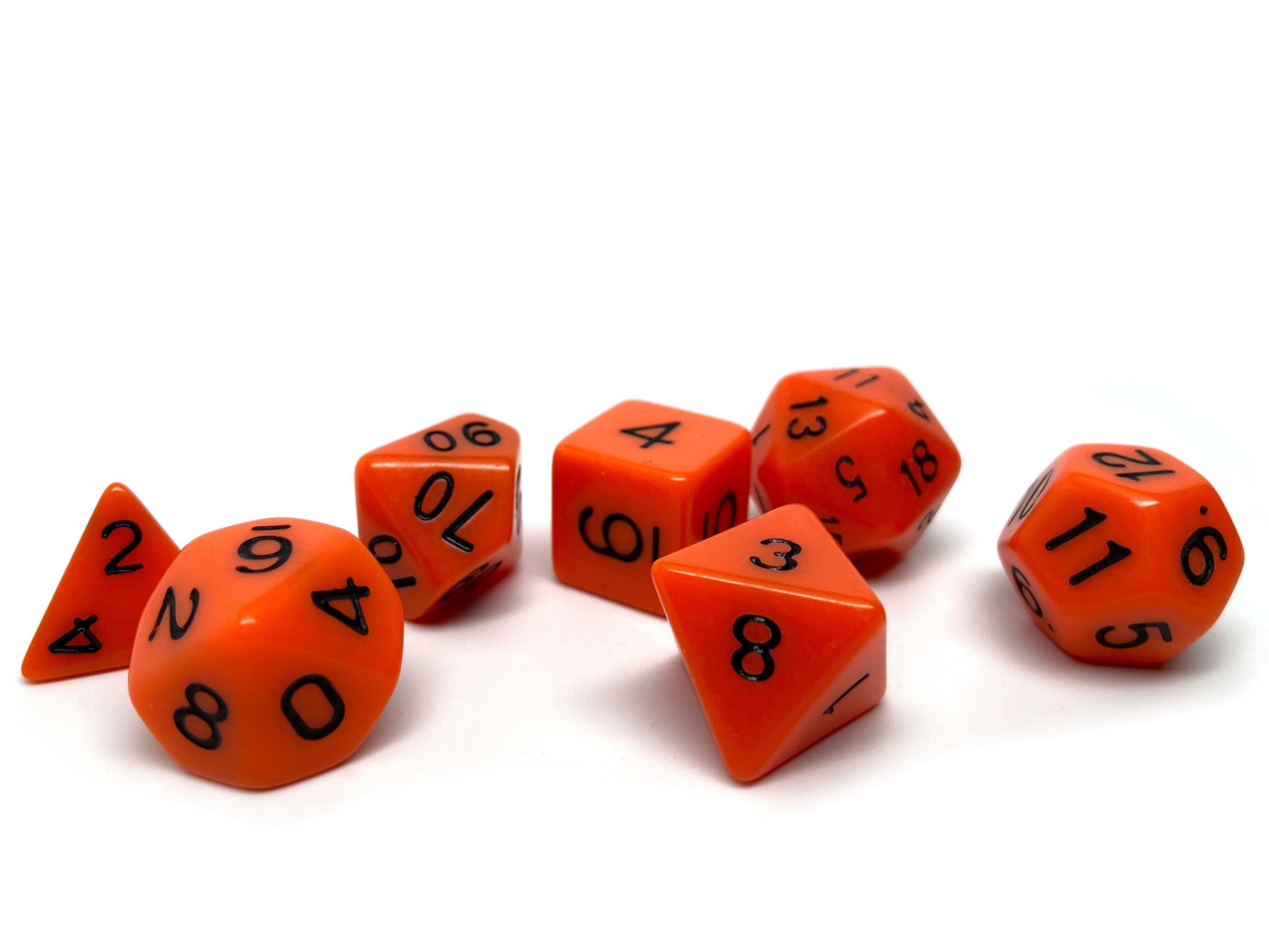 Orange Opaque Dice - 7 Piece Set - Bards & Cards