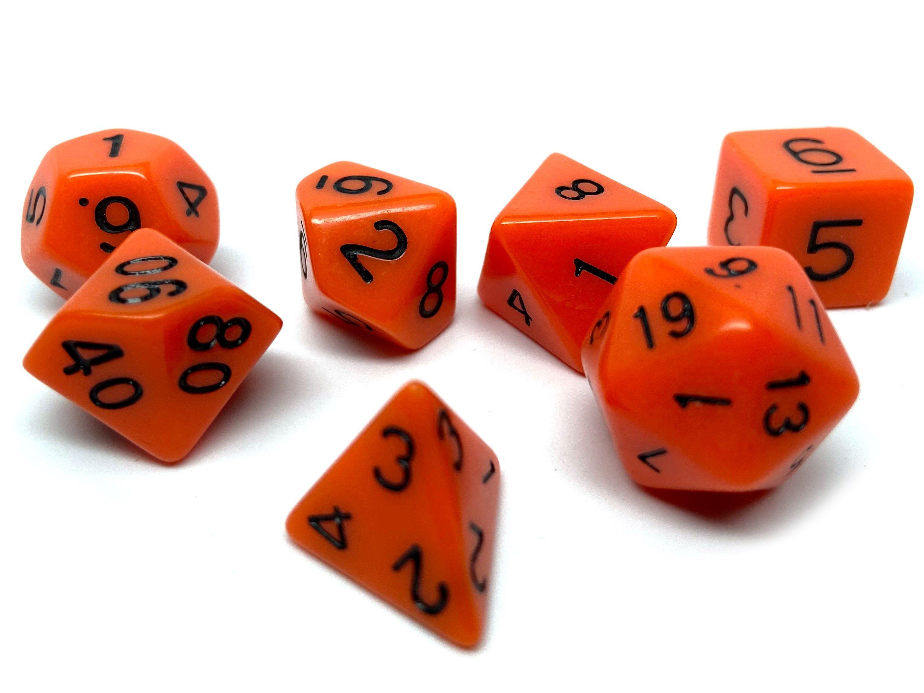 Orange Opaque Dice - 7 Piece Set - Bards & Cards