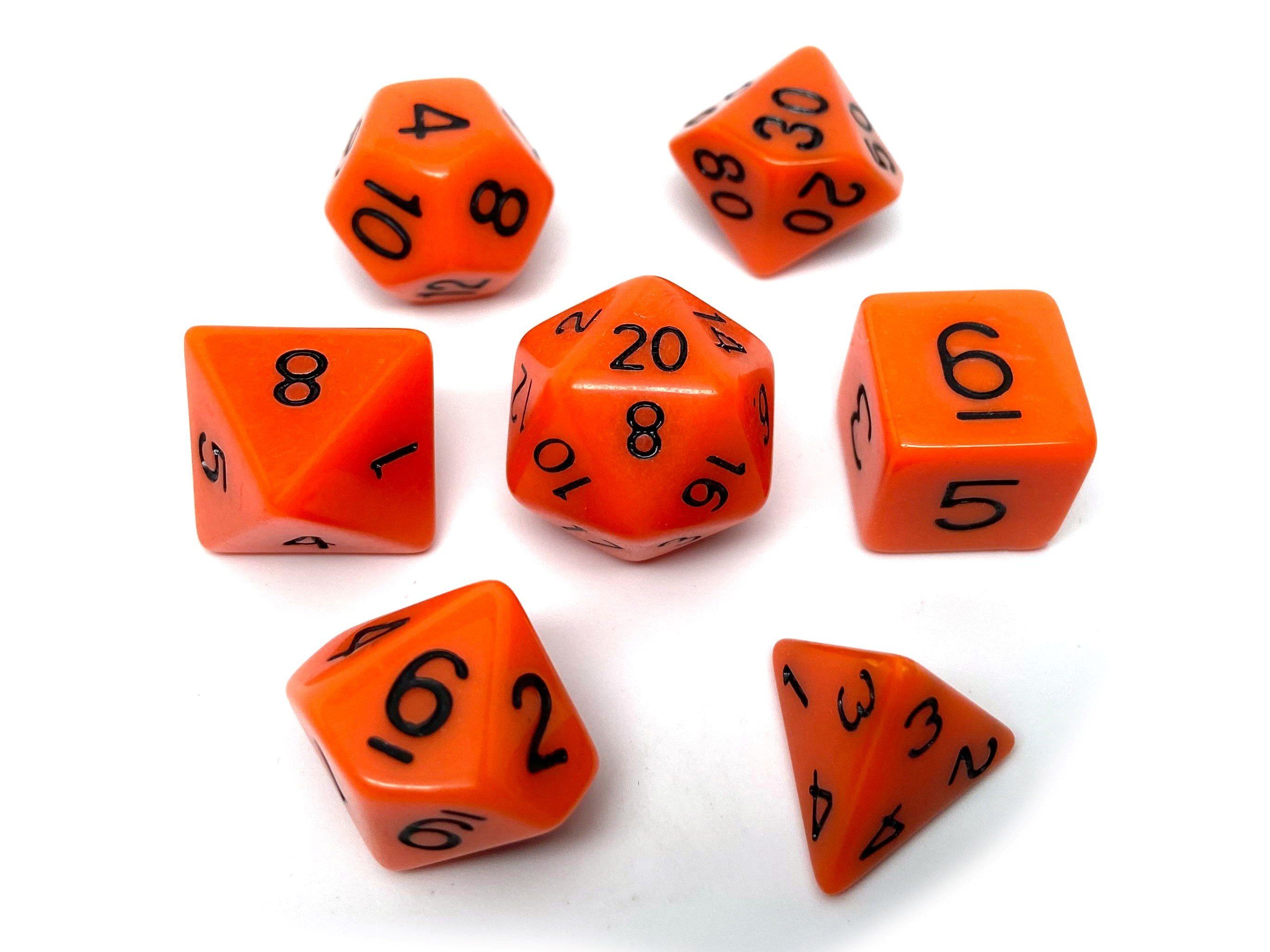 Orange Opaque Dice - 7 Piece Set - Bards & Cards