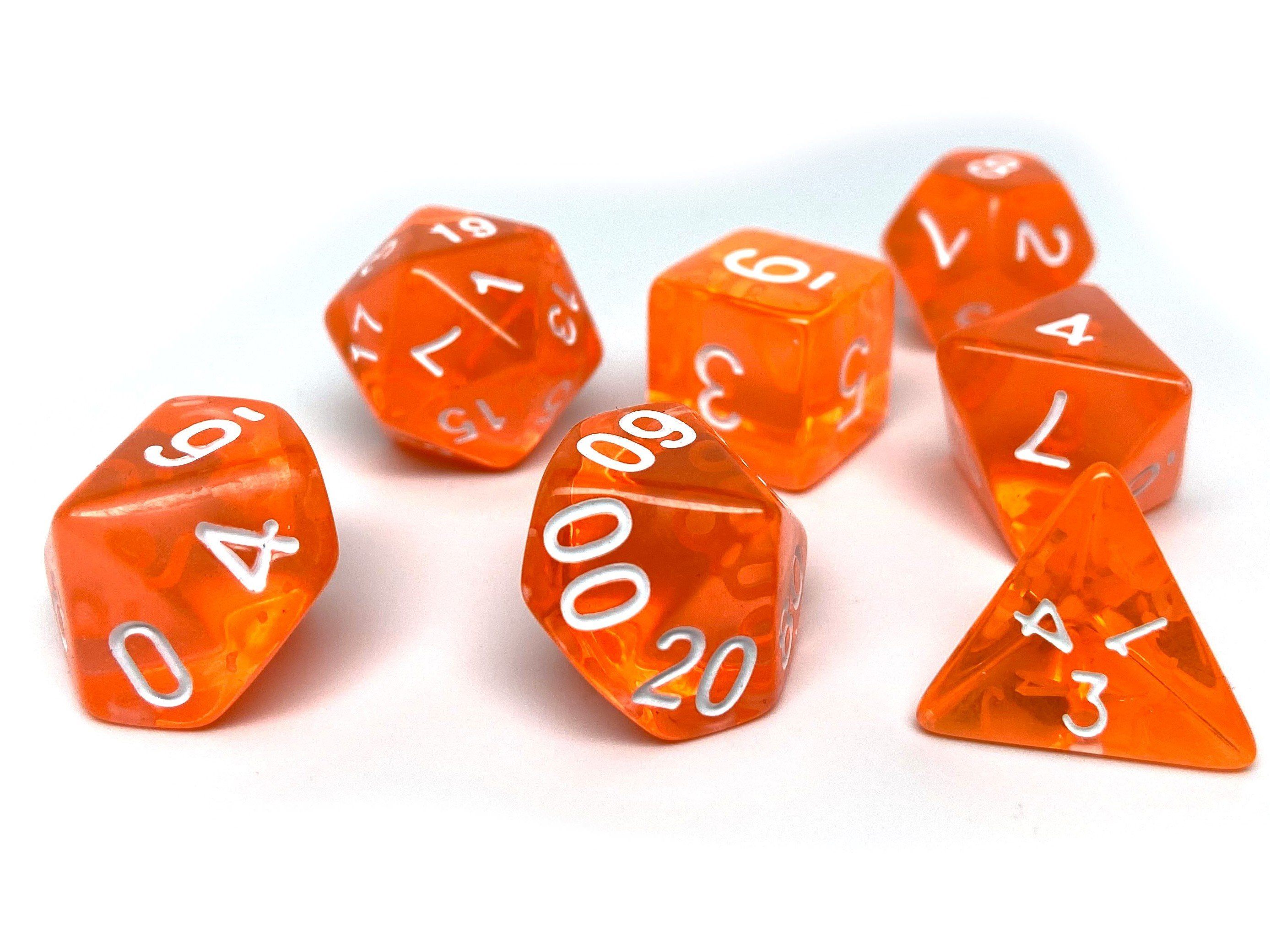 Orange Translucent Dice - 7 Piece Set - Bards & Cards