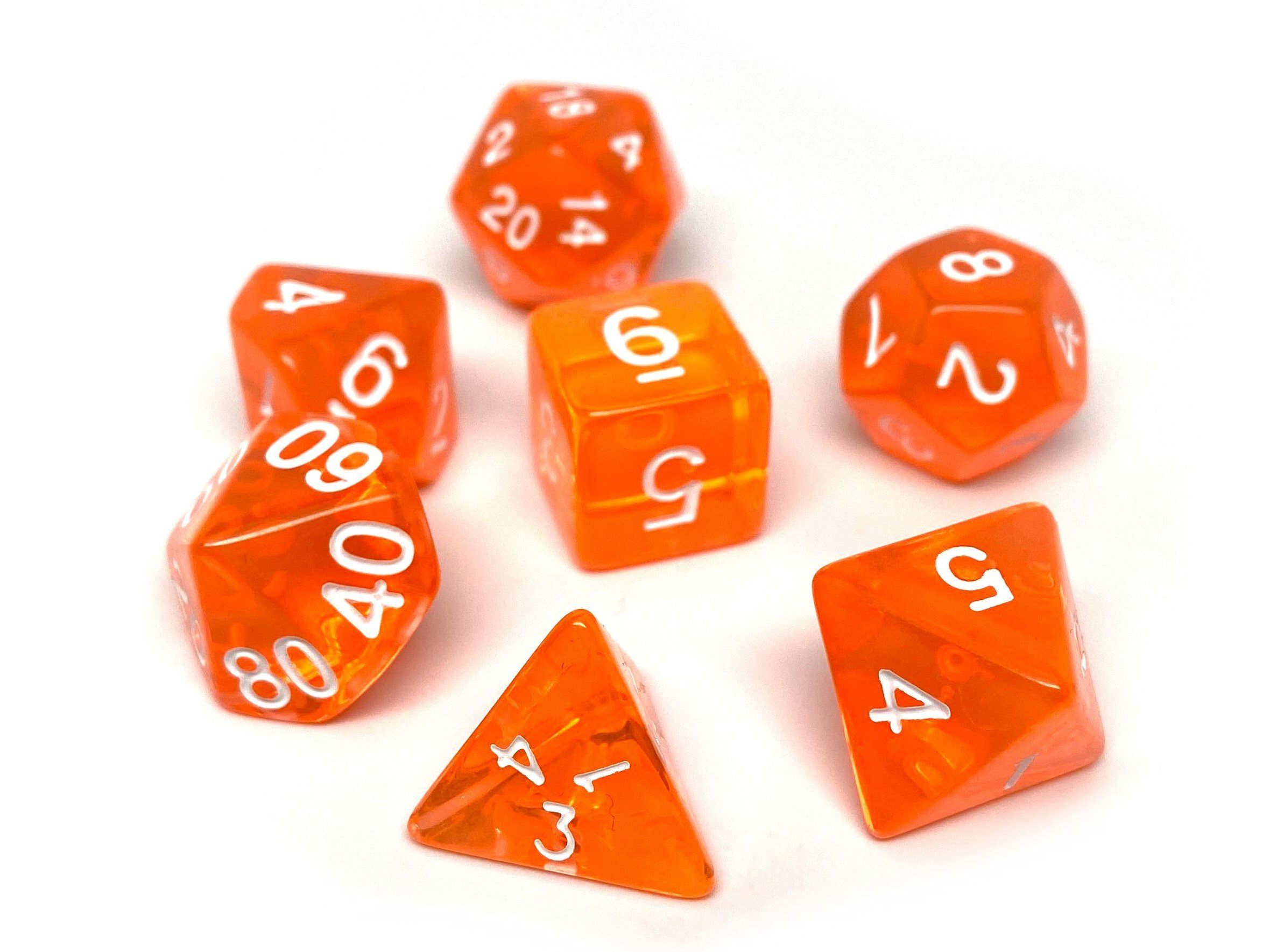 Orange Translucent Dice - 7 Piece Set - Bards & Cards