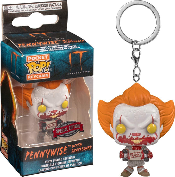 Funko POP! Keychain: It - Pennywise with Skateboard Pocket Keychain Special Edition Exclusive - Bards & Cards
