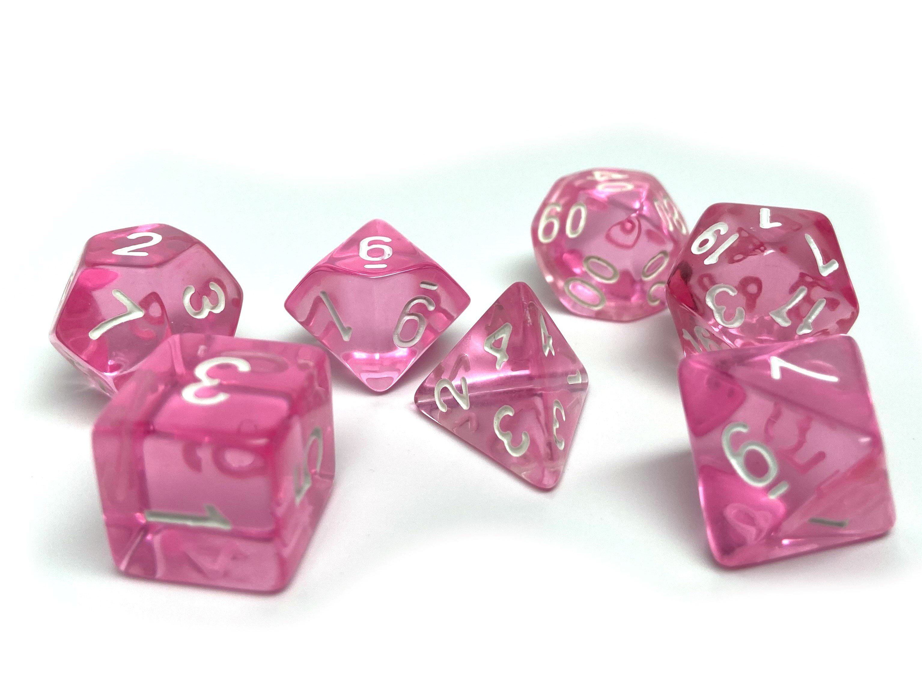 Pink Translucent Dice - 7 Piece Set - Bards & Cards