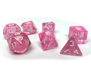 Pink Translucent Dice - 7 Piece Set - Bards & Cards