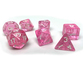 Pink Translucent Dice - 7 Piece Set - Bards & Cards