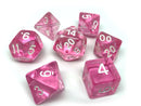 Pink Translucent Dice - 7 Piece Set - Bards & Cards