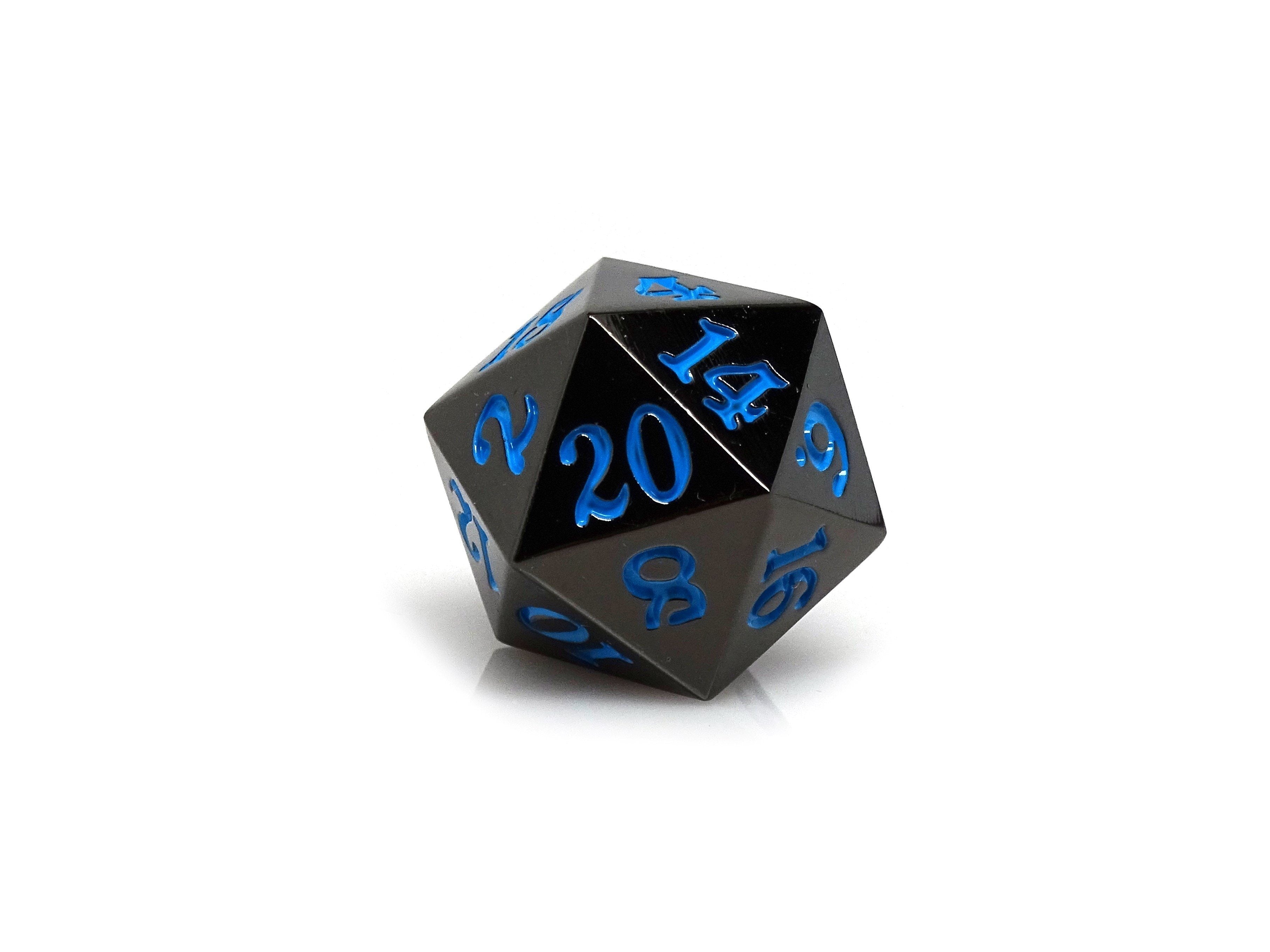 Gun Metal D20 - Signature Font -  Powder Blue Font - Bards & Cards