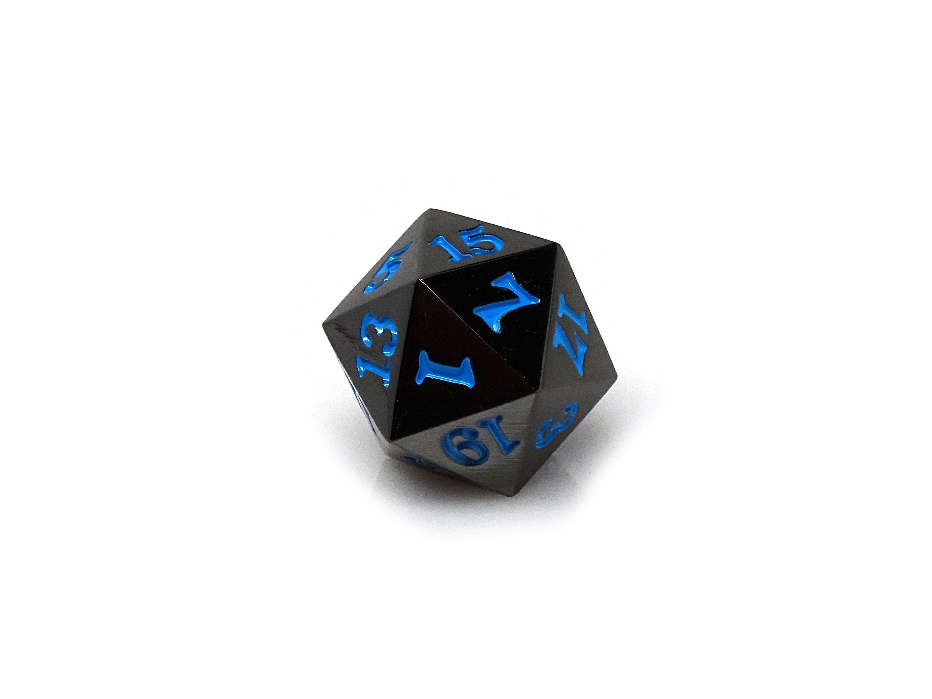 Gun Metal D20 - Signature Font -  Powder Blue Font - Bards & Cards