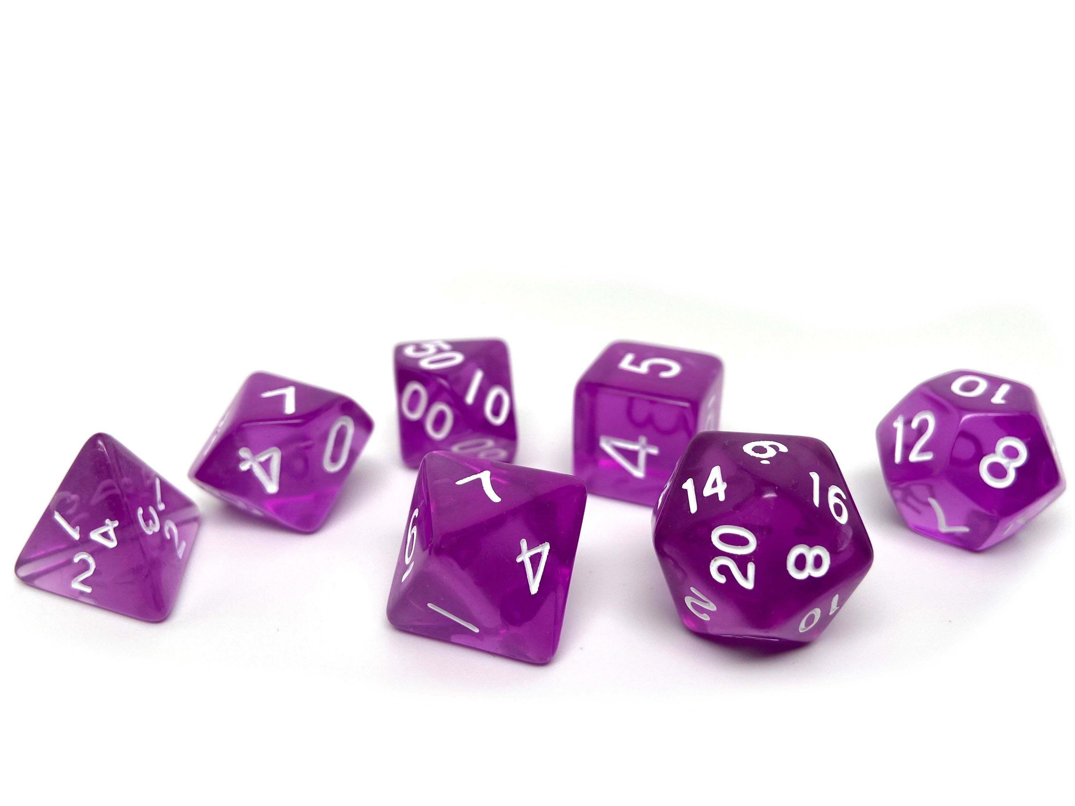 Purple Translucent Dice - 7 Piece Set - Bards & Cards