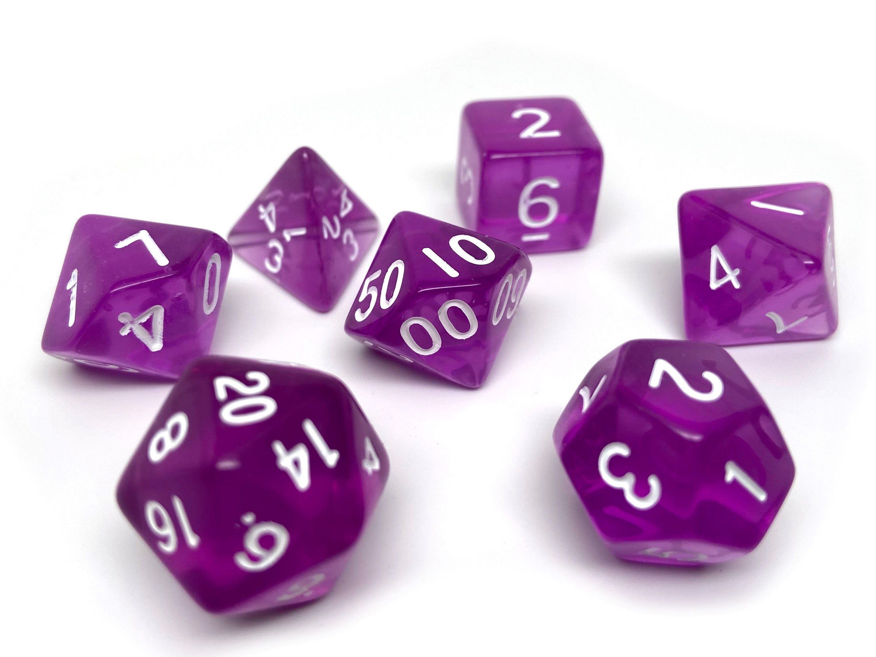 Purple Translucent Dice - 7 Piece Set - Bards & Cards