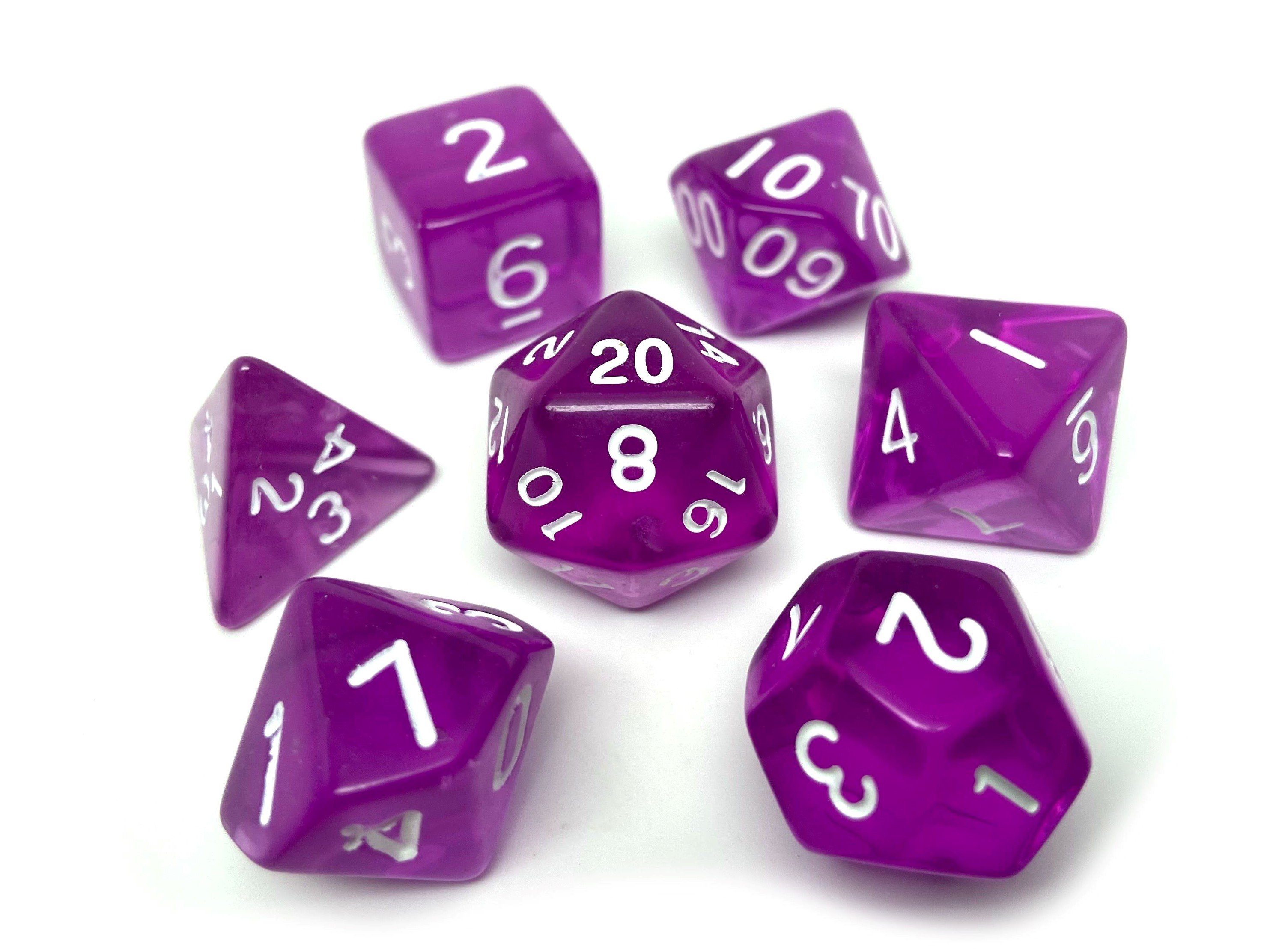 Purple Translucent Dice - 7 Piece Set - Bards & Cards