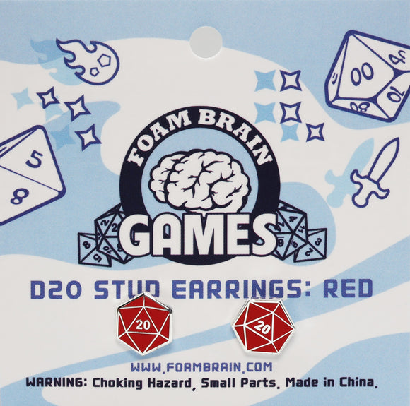 Foam Brain Games D20 Stud Earrings - Bards & Cards