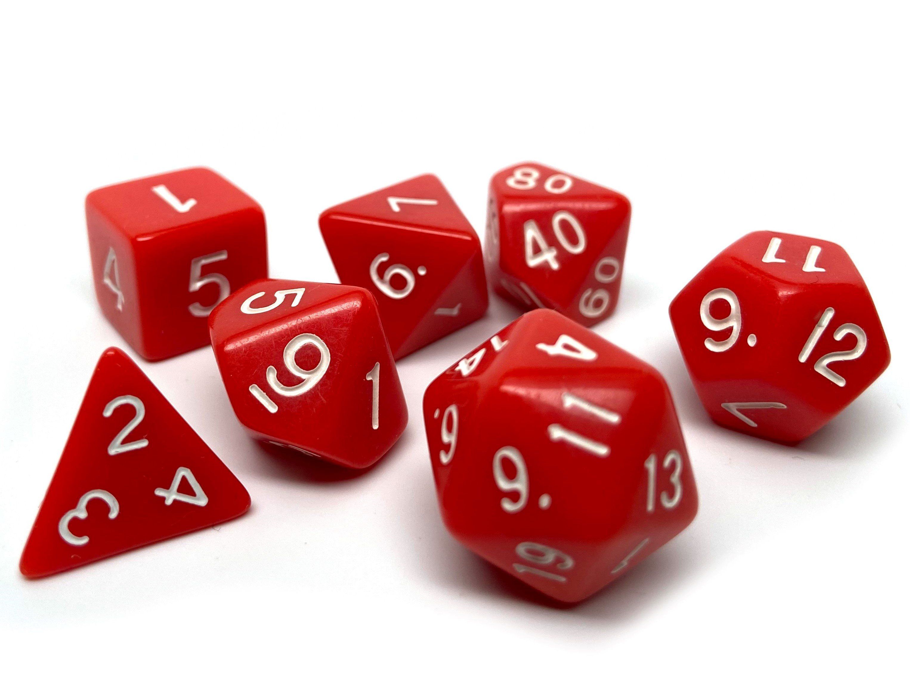 Red Opaque Dice - 7 Piece Set - Bards & Cards