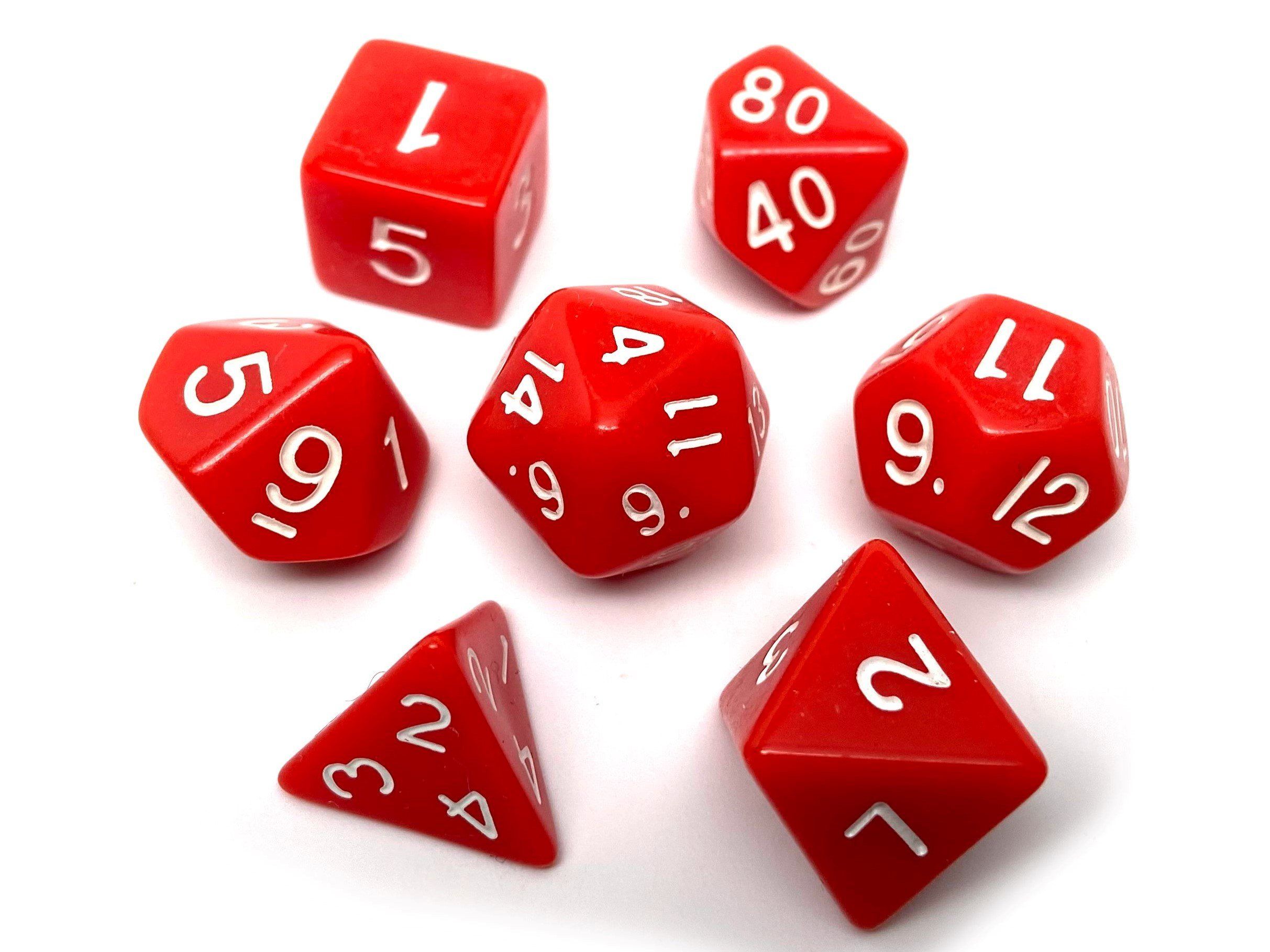 Red Opaque Dice - 7 Piece Set - Bards & Cards