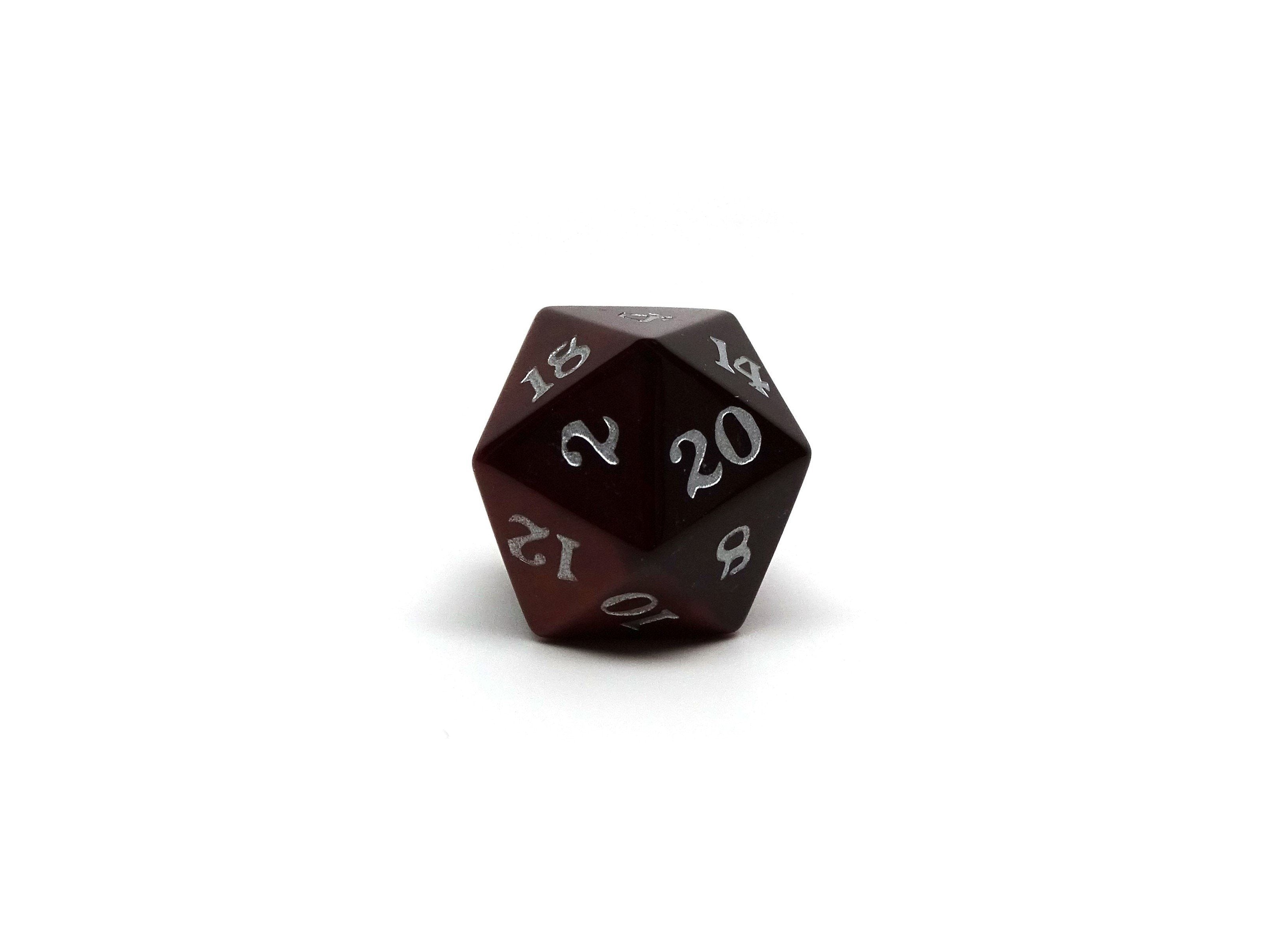 Stone D20 Dice - Red Tigers Eye - Signature Font - Bards & Cards