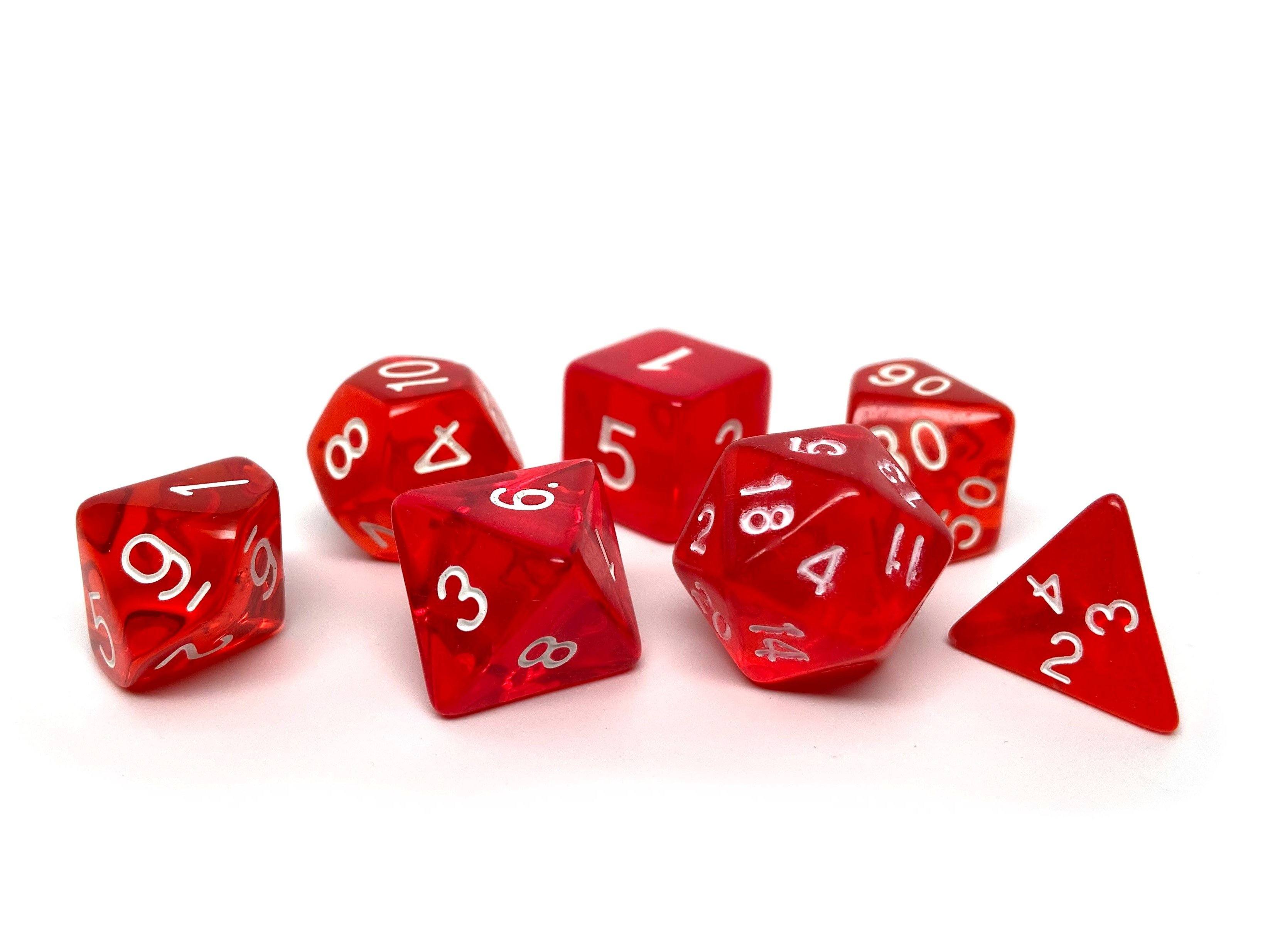 Red Translucent Dice - 7 Piece Set - Bards & Cards